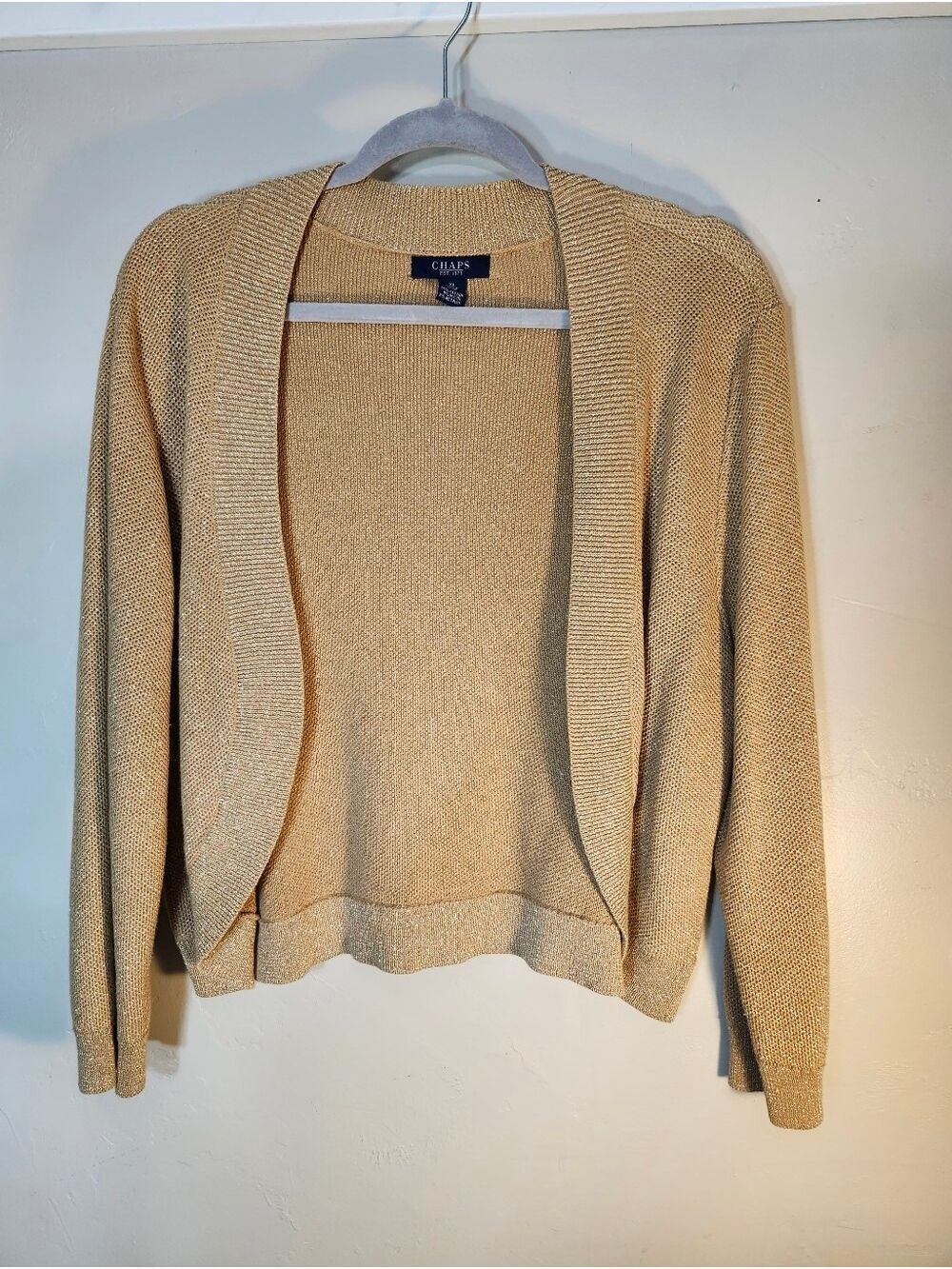 Chaps Open-Front Shrug Matallic Gold
